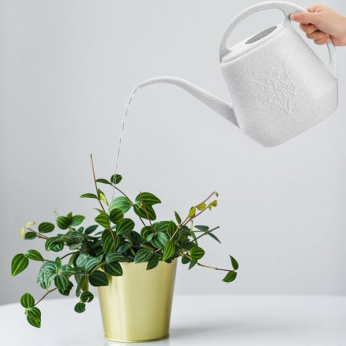 Light Gray Gardening Watering Can with Floral Patterns: Aesthetic and Practical, Aiding Plant Care